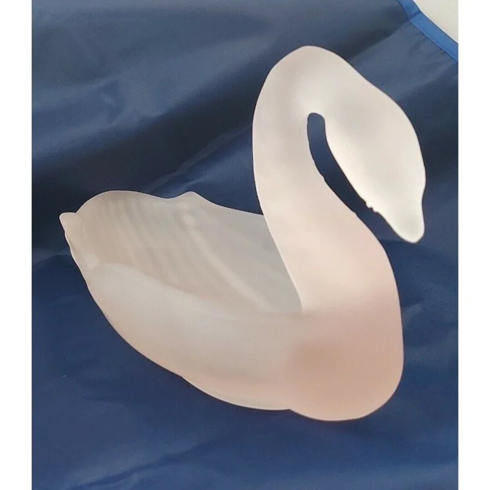Pink Satin Glass Swan Candy Trinket Soap Dish Bowl Vintage Large 9